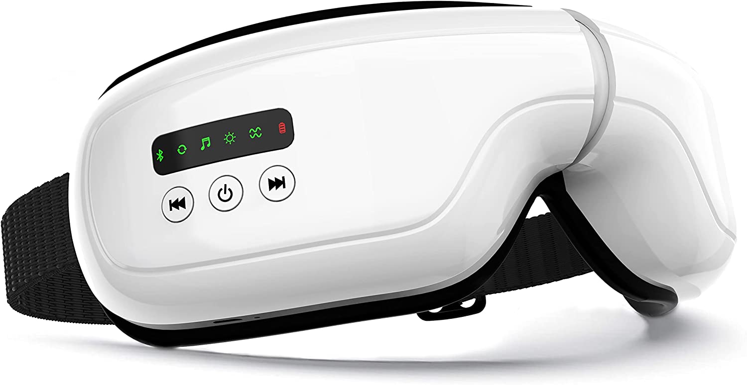 ALLJOY Masajeador de ojos con calor, masajeador de ojos Bluetooth con compresión y vibración para migrañas, máscara para ojos secos que mejora el sueño, regalos del día de la madre, regalos